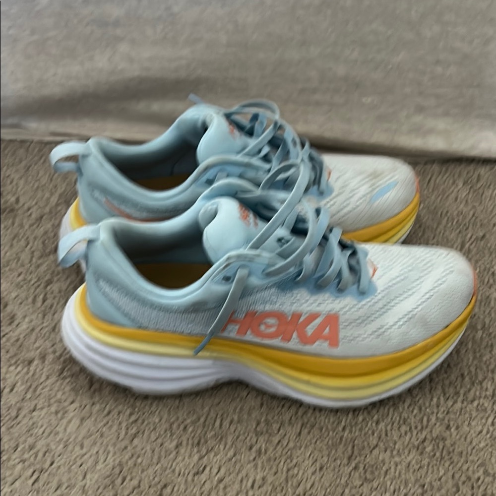 Hoka bondi 8 Blue and Yellow Running Shoes